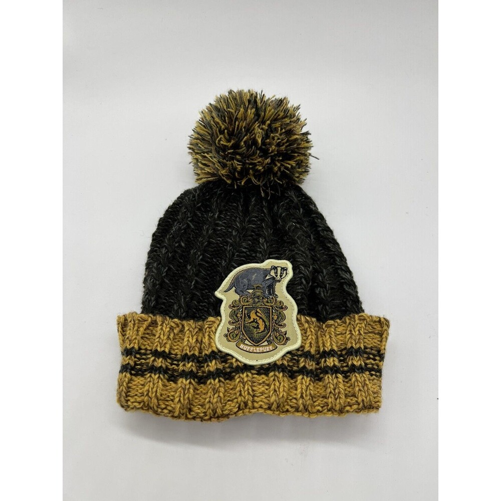 Harry Potter Hat Beanie Fitted Youth One Size Yellow Hufflepuff Pom Pom Knit